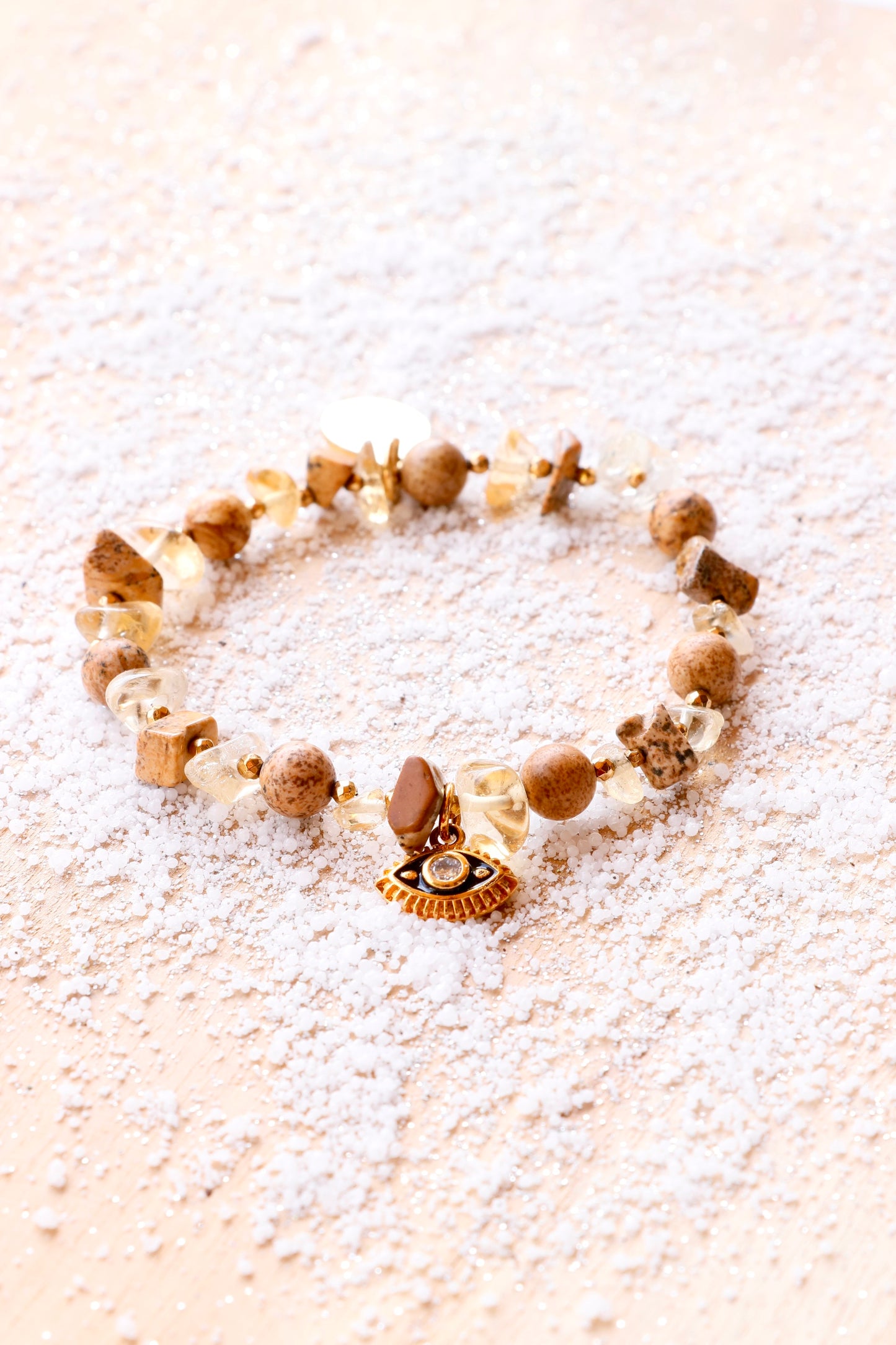 Bracelet PRITHVI & Œil de Protection en Jaspe Paysage – Stabilité & Connexion à la Nature