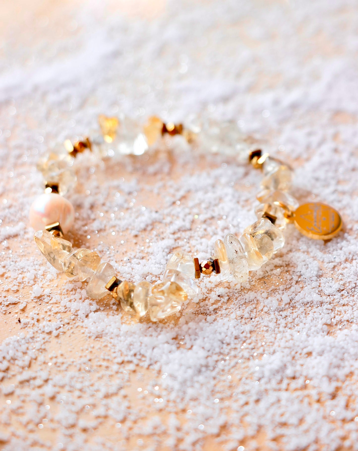 Bracelet LAKSHMI en Citrine Collection White Pearl - Abondance & Énergie Positive
