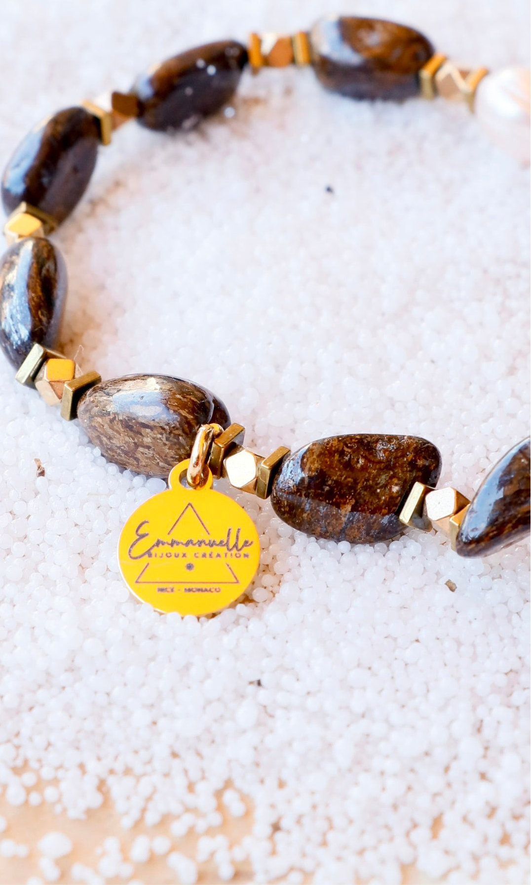 Bracelet SADHANA perle de culture orient blanc – Protection & Stabilité en Bronzite