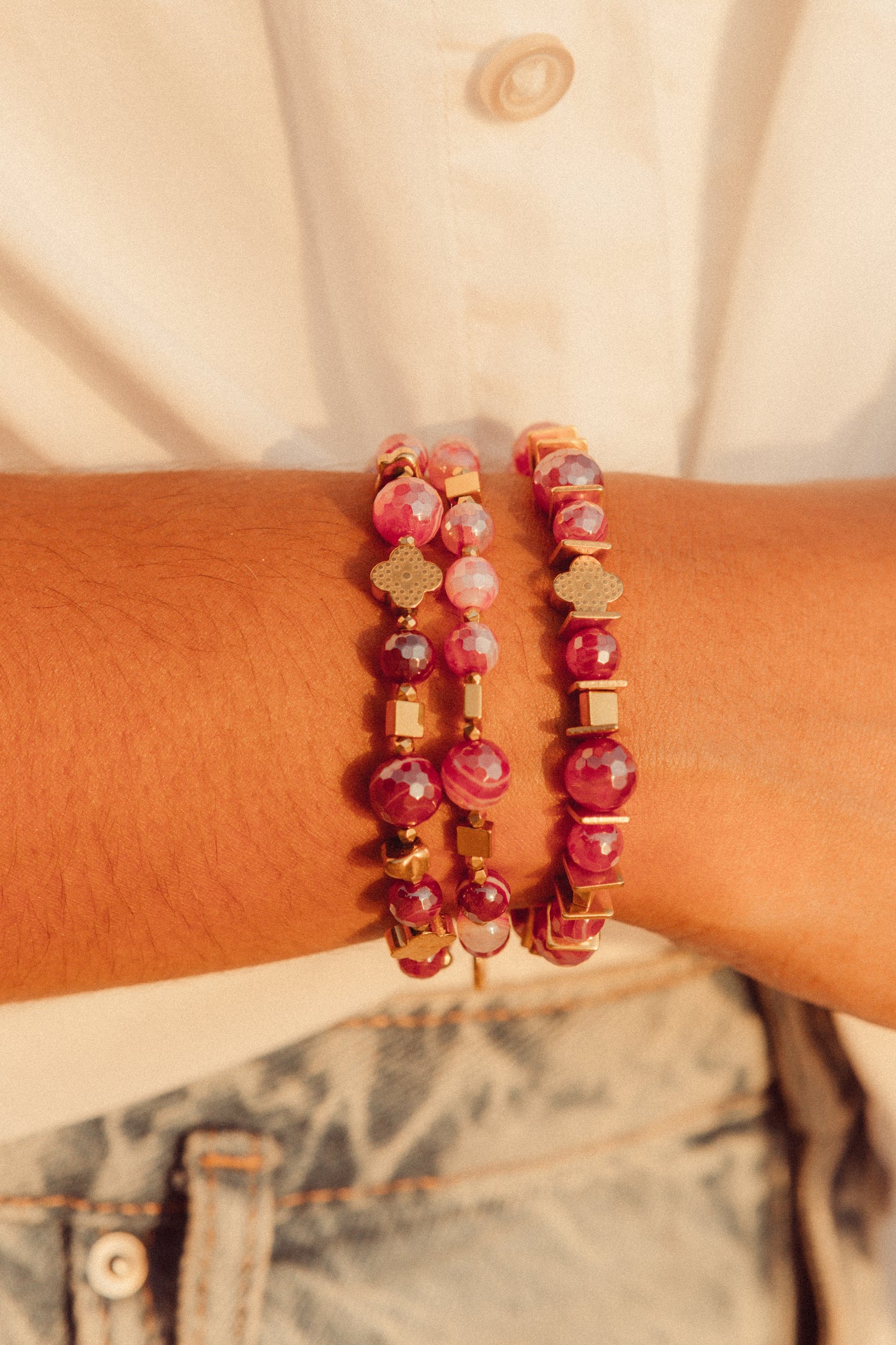 Bracelet SHANTI en Agate Fushia – Stabilité & Sérénité