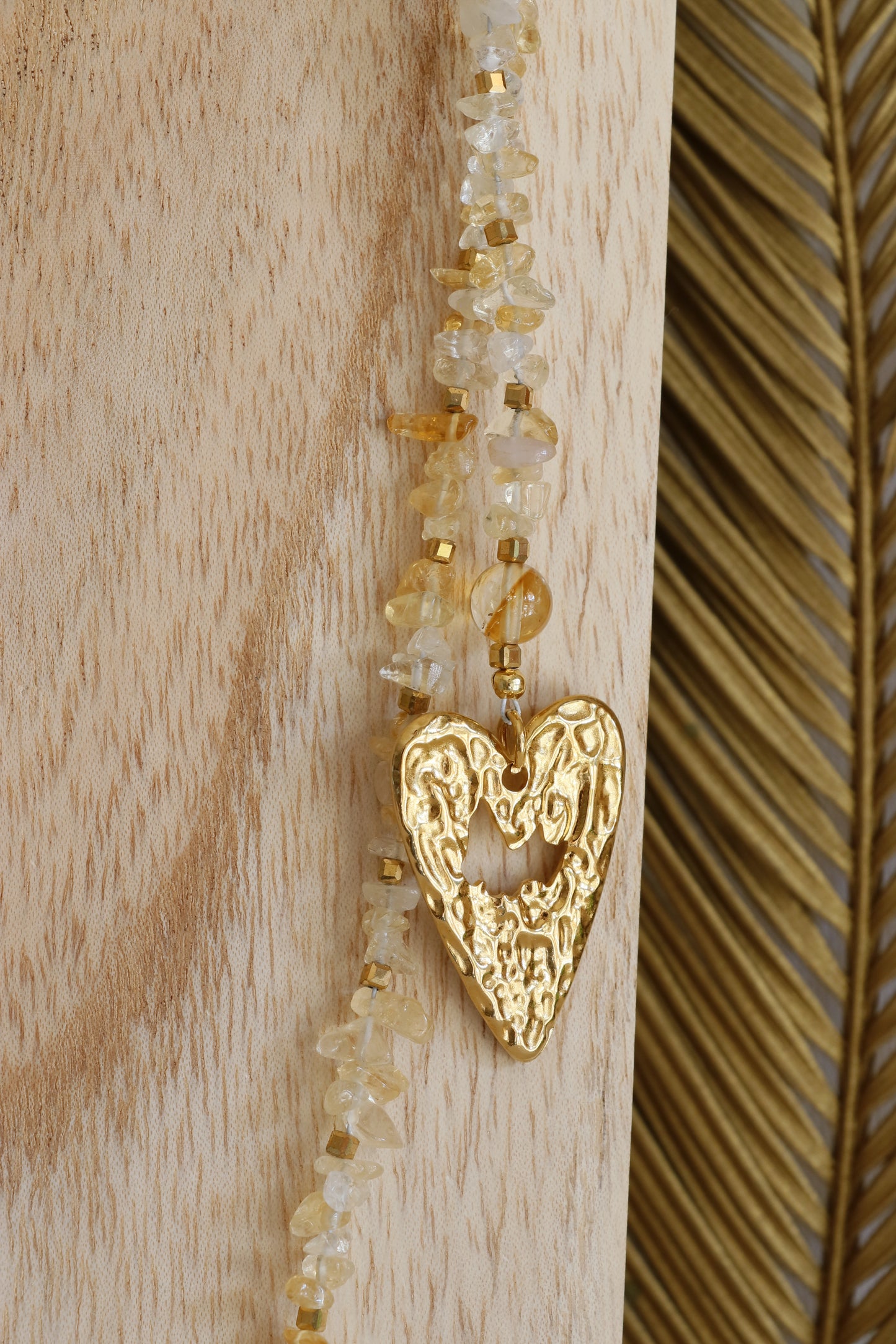 Collier écharpe LAKSHMI Abondance & Énergie Positive en Citrine pendentifs cœur