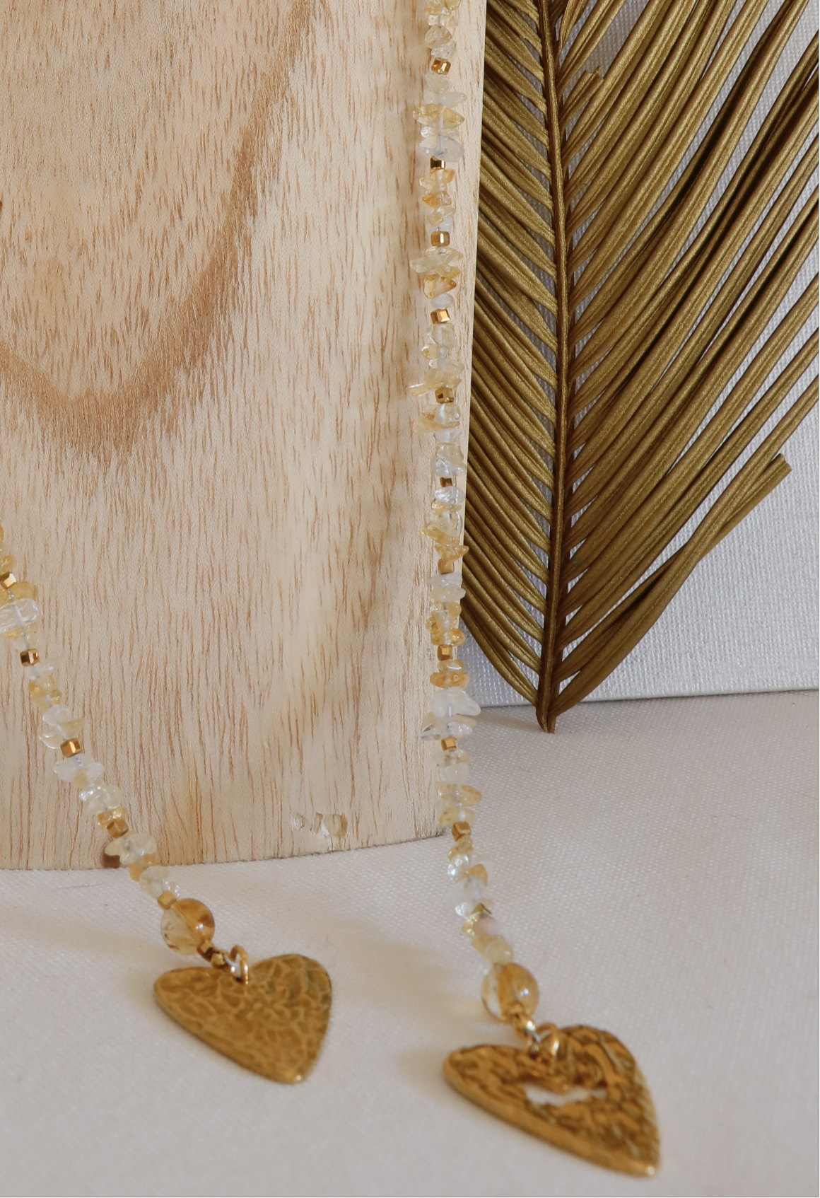 Collier écharpe LAKSHMI Abondance & Énergie Positive en Citrine pendentifs cœur