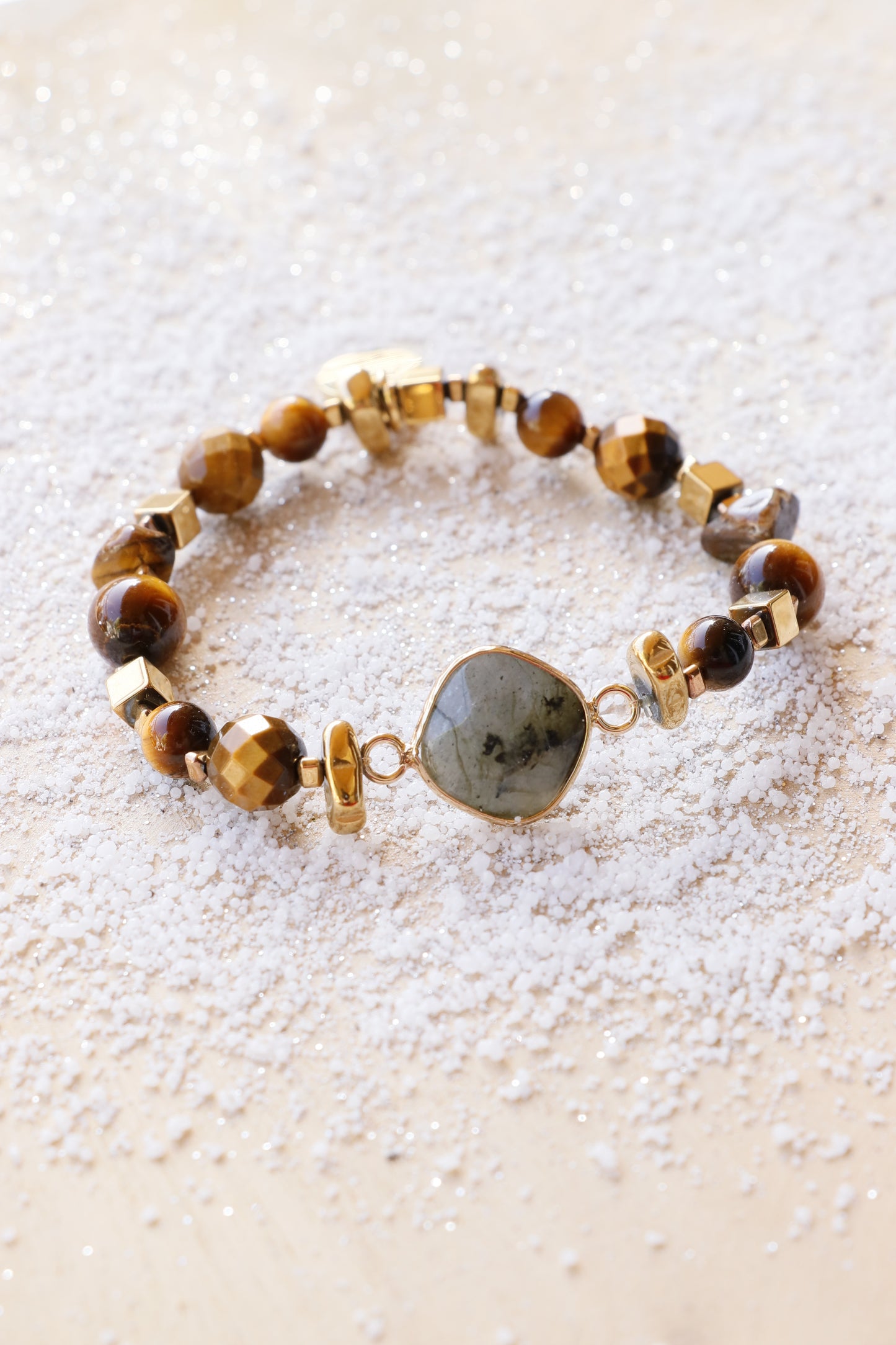 Bracelet VIRYA Confiance & Protection en Oeil de Tigre médaillon en labradorite