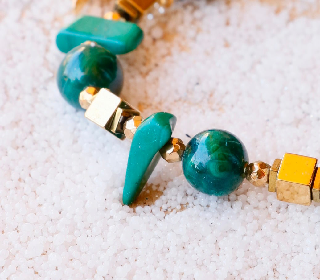 Bracelet PARIVARTANA en Malachite pendentif Étoile d’Orion – Transformation & Guérison du Corps