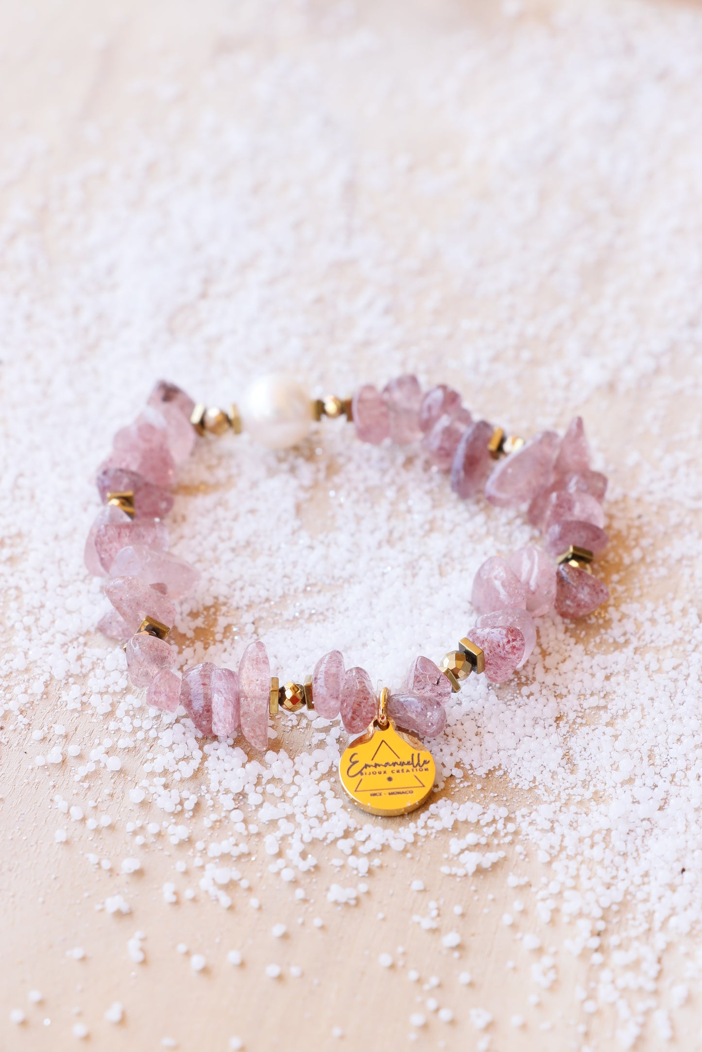Bracelet RASA en Quartz Framboise et perle de culture – Joie de vivre, Douceur & Amour de soi