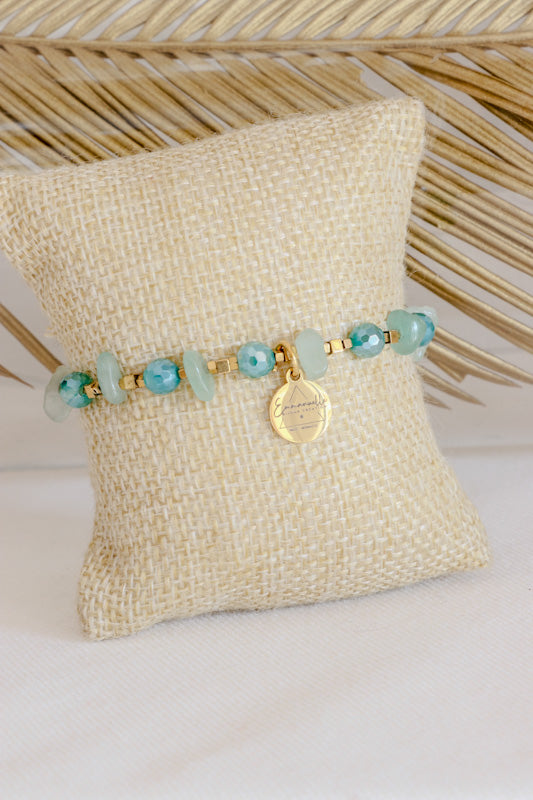 Bracelet SHANTI en Agate Émeraude & pépites d'aventurine – Stabilité & Sérénité