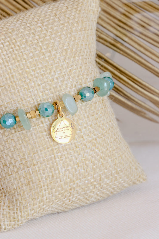 Bracelet SHANTI en Agate Émeraude & pépites d'aventurine – Stabilité & Sérénité