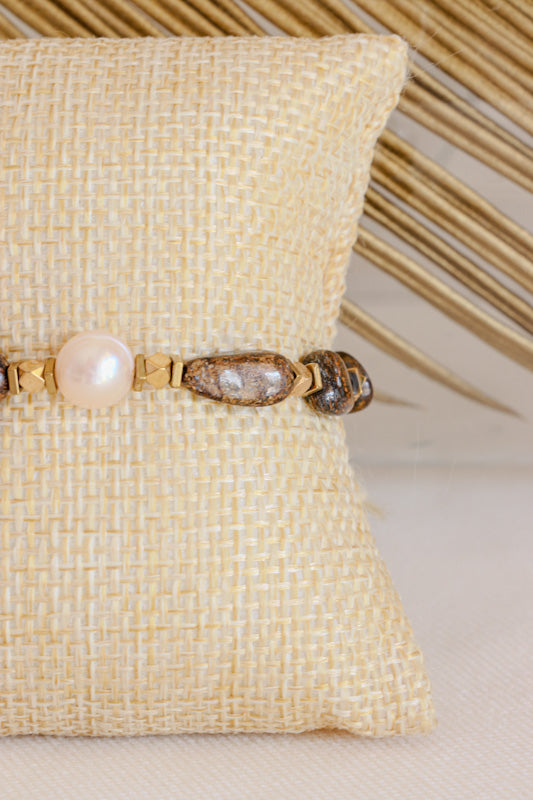 Bracelet SADHANA Protection & Stabilité en Bronzite - COLLECTION WHITE PEARL