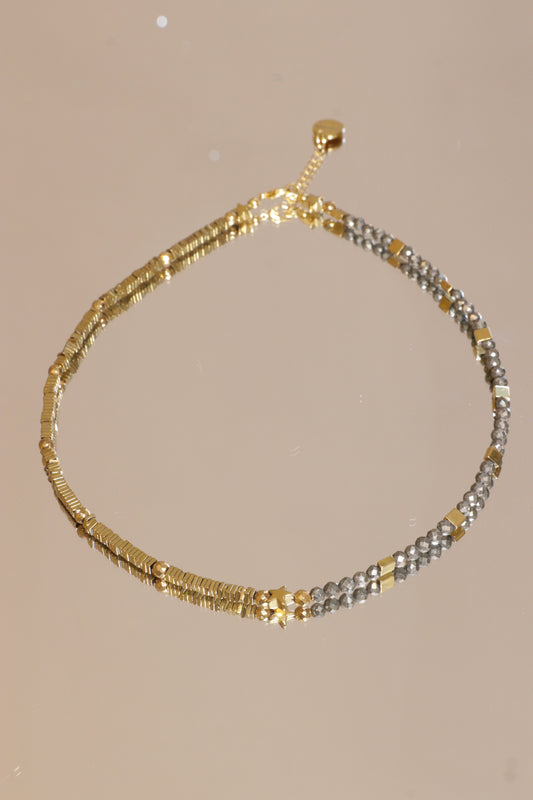 Collier tour de cou VIBHUTI en Pyrite pendentif étoile – Force Intérieure & Rayonnement Personnel