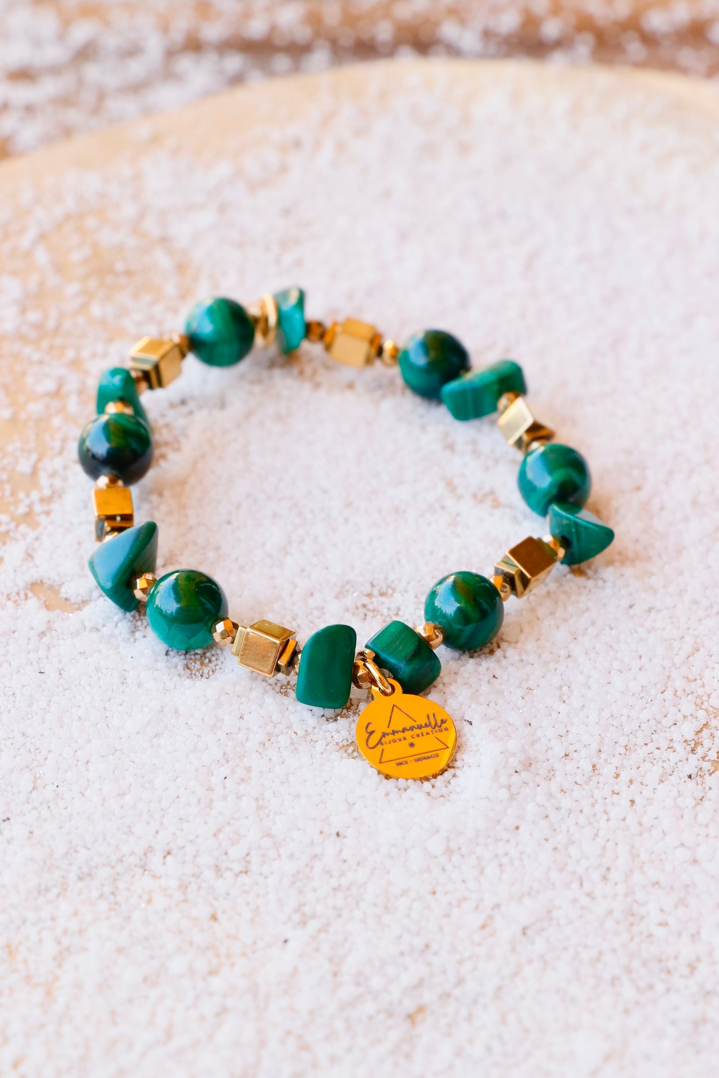 Bracelet PARIVARTANA en Malachite pendentif croix égyptienne – Transformation & Guérison du Corps