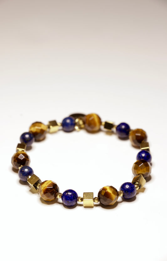 Bracelet SATYA en œil de tigre et Lapis Lazuli ✧︎ Je parle avec calme et confiance