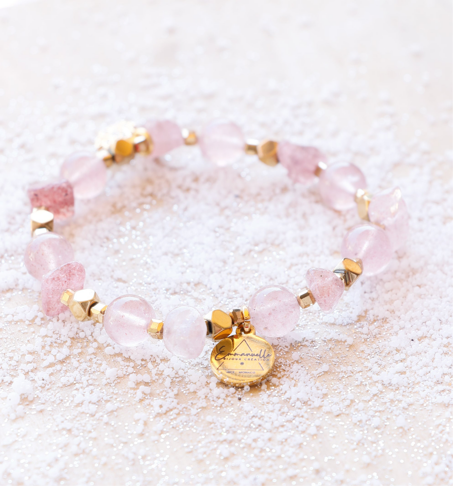 Bracelet RASA en Quartz Framboise pendentif Lotus – Joie de vivre, Douceur & Amour de soi