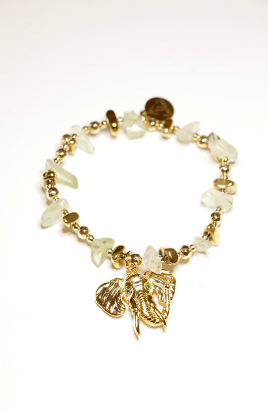 Bracelet HRIDAYĀ Préhnite pendentif Éléphant ✧︎ Je m’écoute et je me respecte