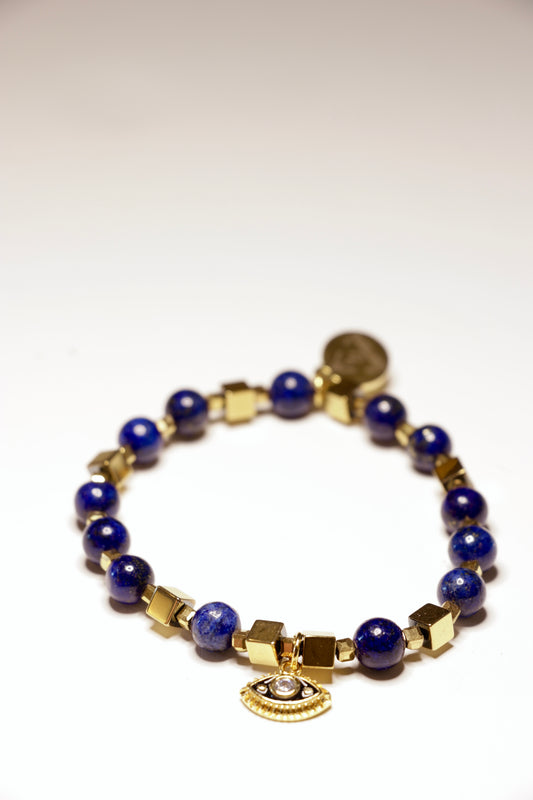 Bracelet SATYA en Lapis Lazuli pendentif œil de protection  ✧︎ Je parle avec calme et confiance