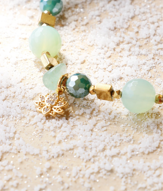 Bracelet SHANTI – Stabilité & Sérénité en Agate Émeraude et Aventurine pendentif Lotus