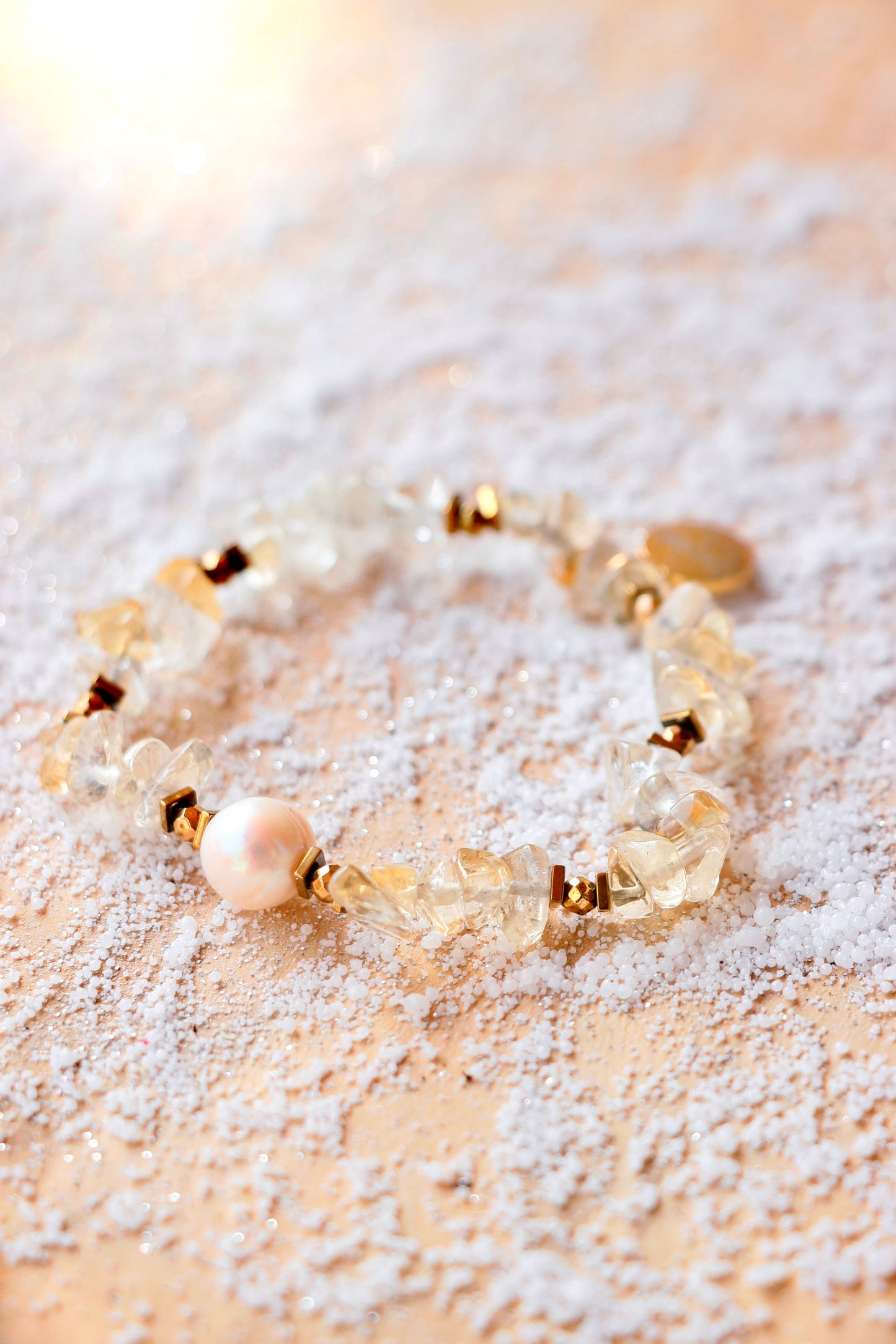 Bracelet LAKSHMI en Citrine Collection White Pearl - Abondance & Énergie Positive
