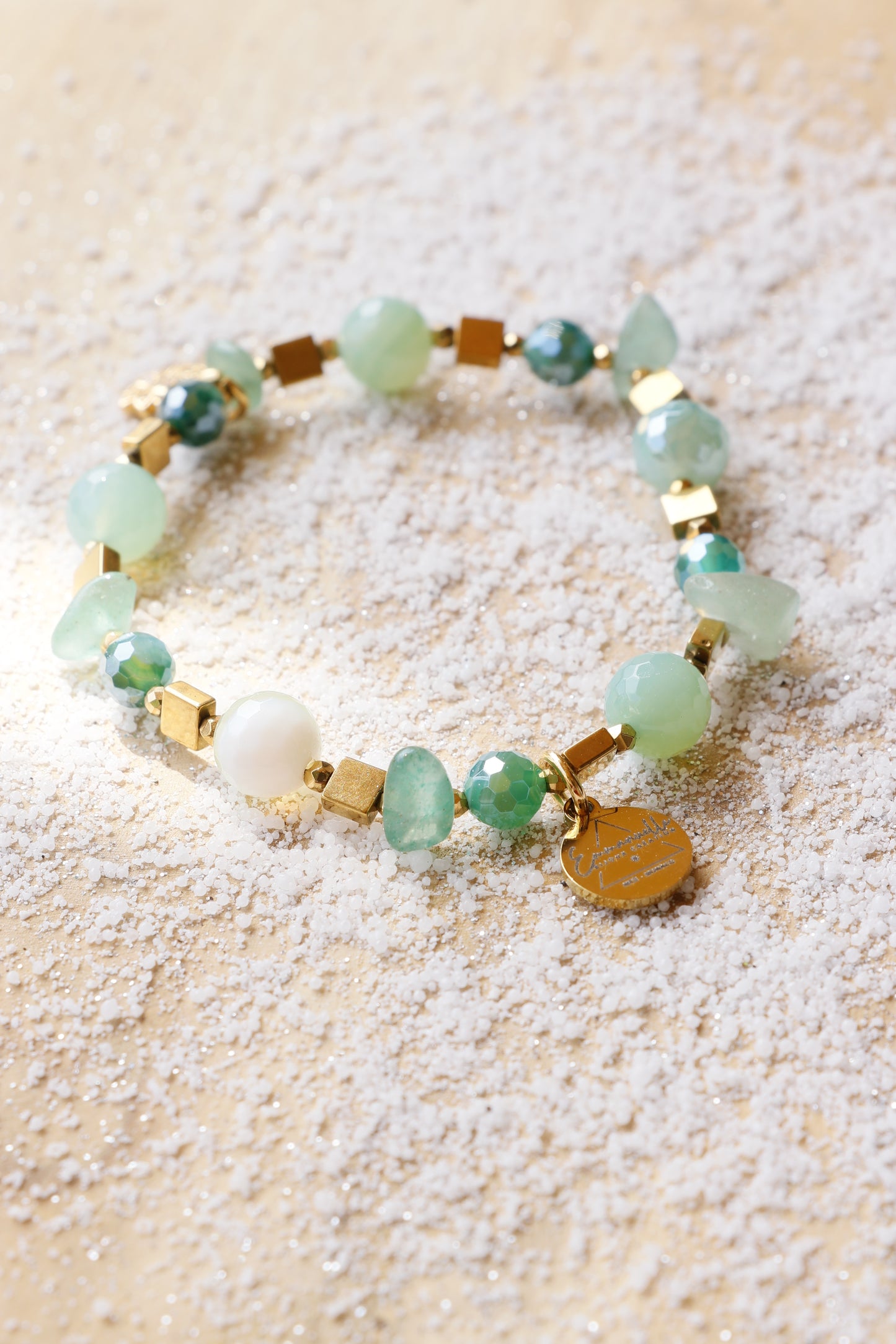 Bracelet SHANTI – Stabilité & Sérénité en Agate Émeraude et Aventurine pendentif Lotus