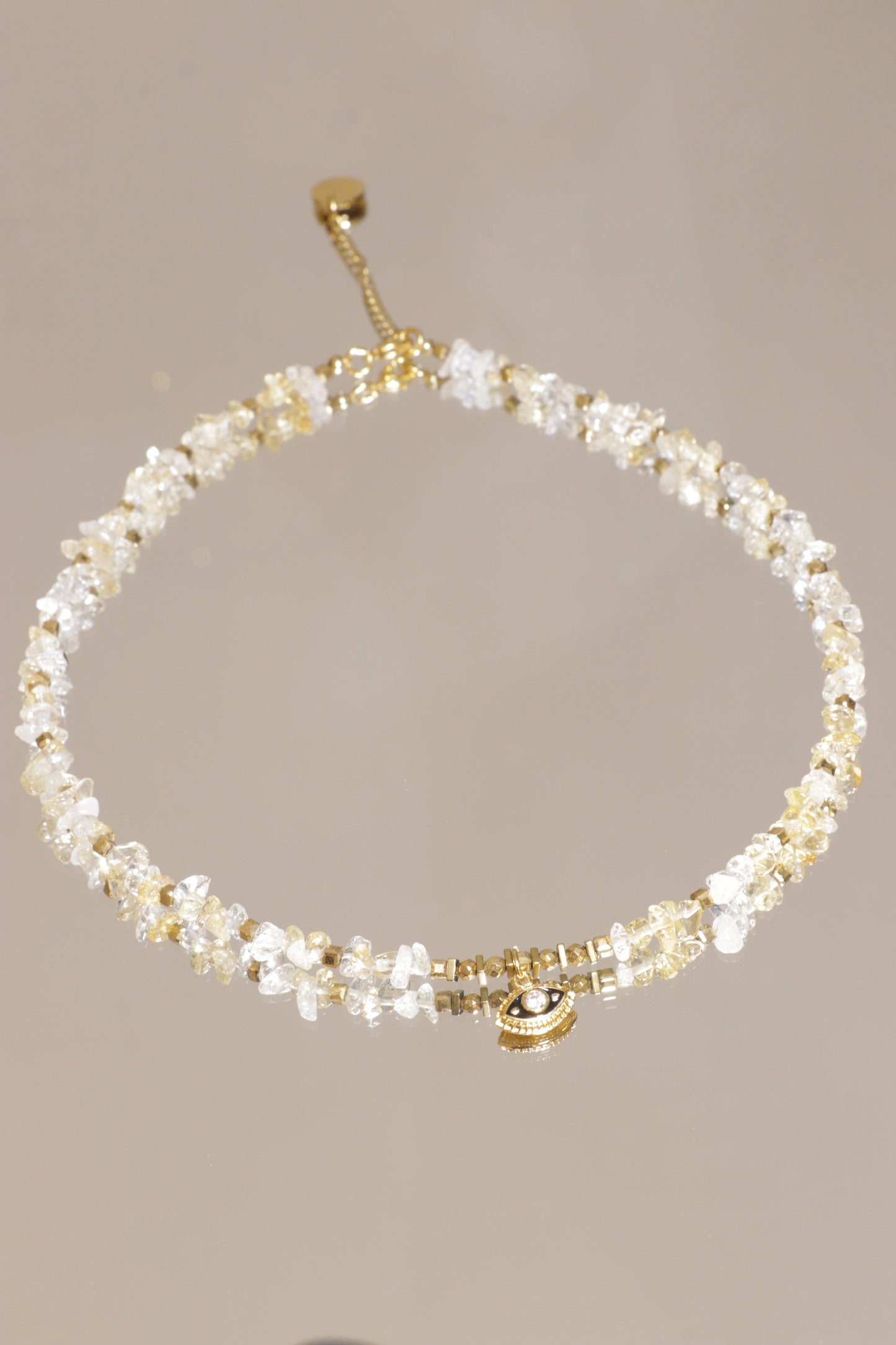 Collier Tour de cou LAKSHMI Abondance & Énergie Positive en Citrine pendentif œil de protection