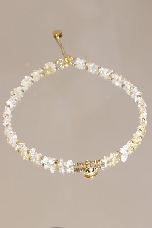 Collier Tour de cou LAKSHMI Abondance & Énergie Positive en Citrine pendentif œil de protection