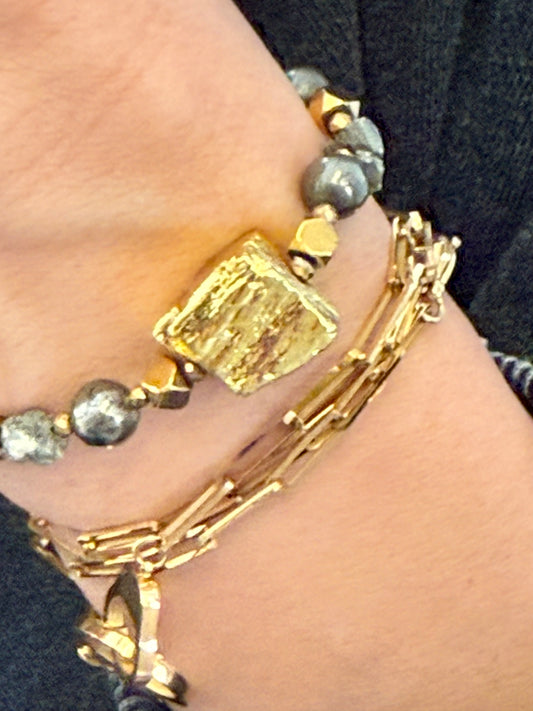 Bracelet VIBHUTI en Pyrite 🜂 J’ai le courage d’essayer, l’humilité d’apprendre et la persévérance de continuer