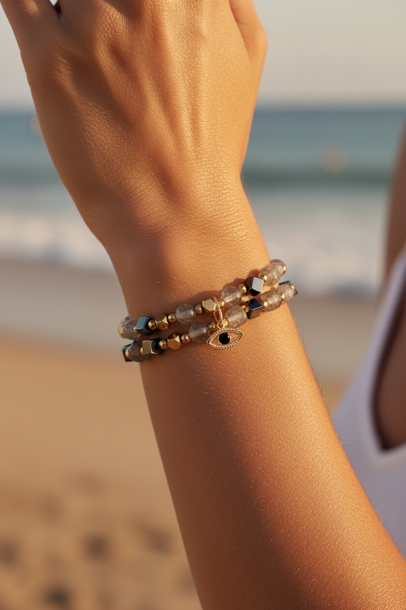 Bracelet MAYA Oeil de Protection, stabilisation émotionnelle & régénération Énergétique en Labradorite