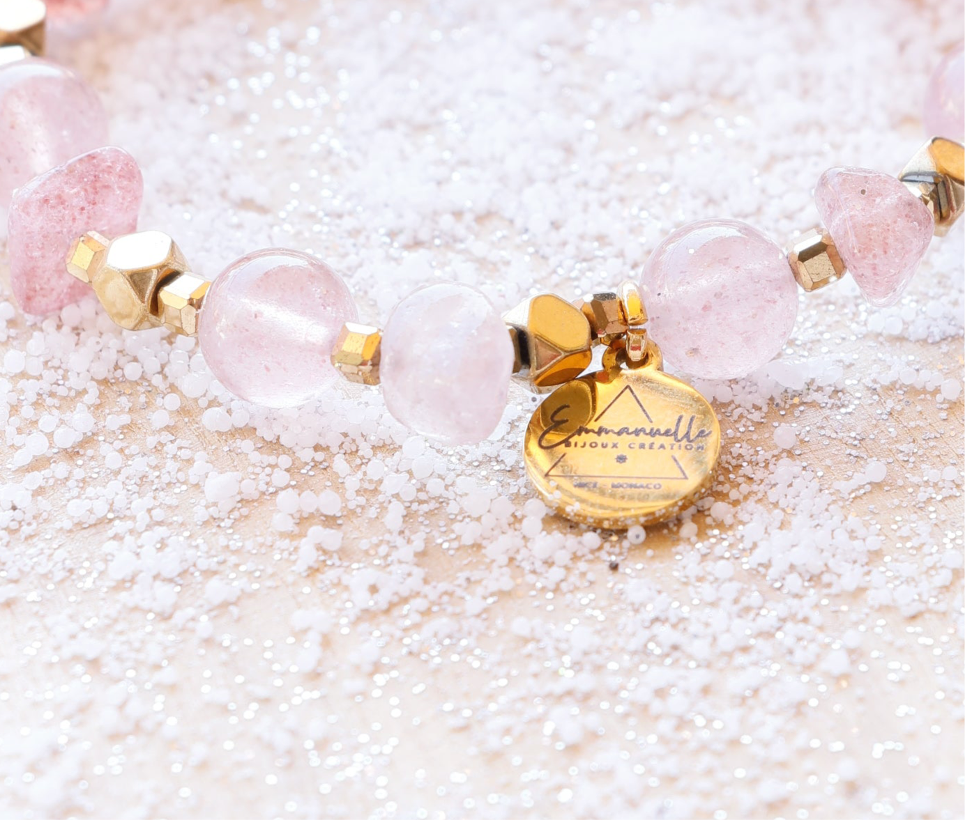Bracelet RASA en Quartz Framboise pendentif Lotus – Joie de vivre, Douceur & Amour de soi