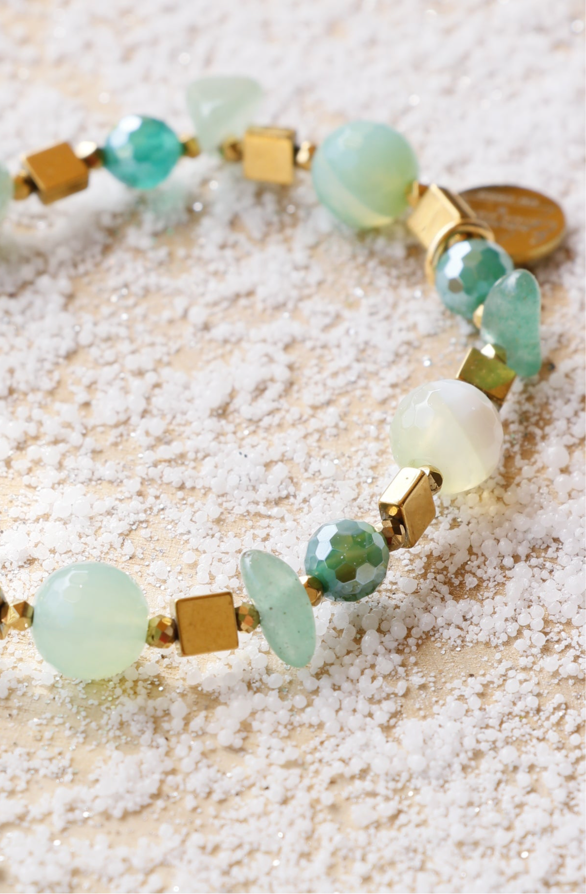Bracelet SHANTI – Stabilité & Sérénité en Agate Émeraude et Aventurine pendentif Lotus