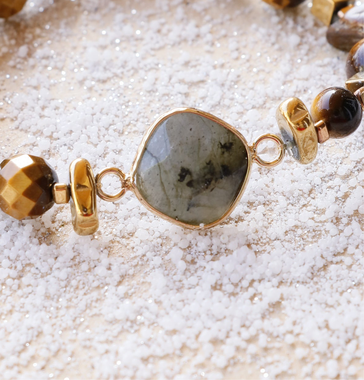 Bracelet VIRYA Confiance & Protection en Oeil de Tigre médaillon en labradorite