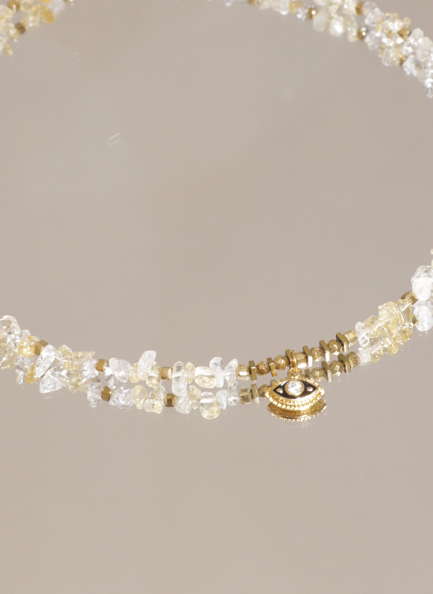 Collier Tour de cou LAKSHMI Abondance & Énergie Positive en Citrine pendentif œil de protection