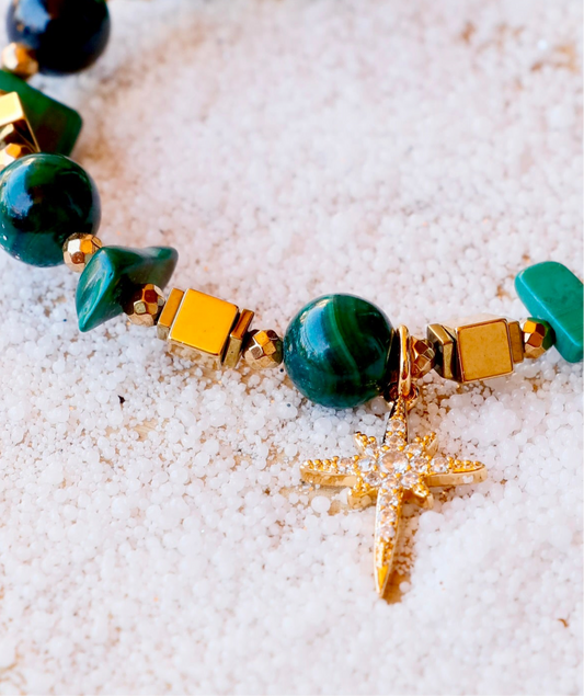 Bracelet PARIVARTANA en Malachite pendentif Étoile d’Orion – Transformation & Guérison du Corps