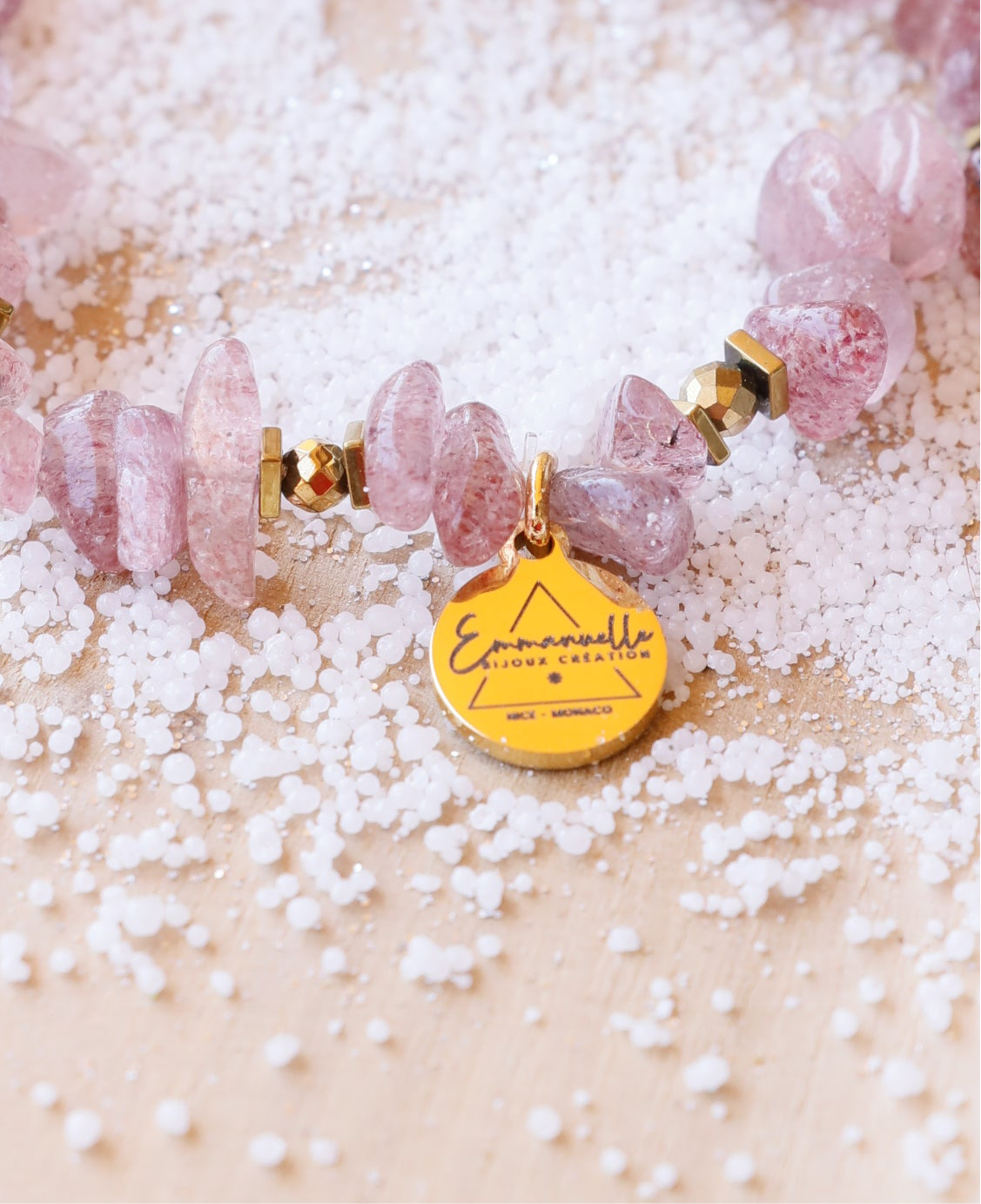 Bracelet RASA en Quartz Framboise et perle de culture – Joie de vivre, Douceur & Amour de soi