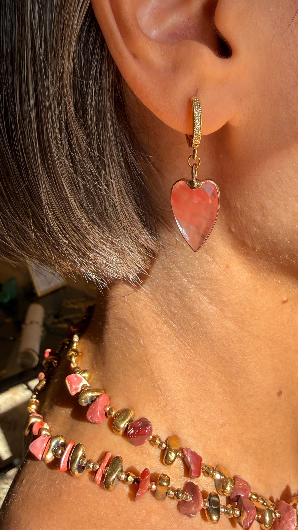 ÉCRIN — Boucles d’Oreilles Cœur en Quartz Fraise | Amour de soi