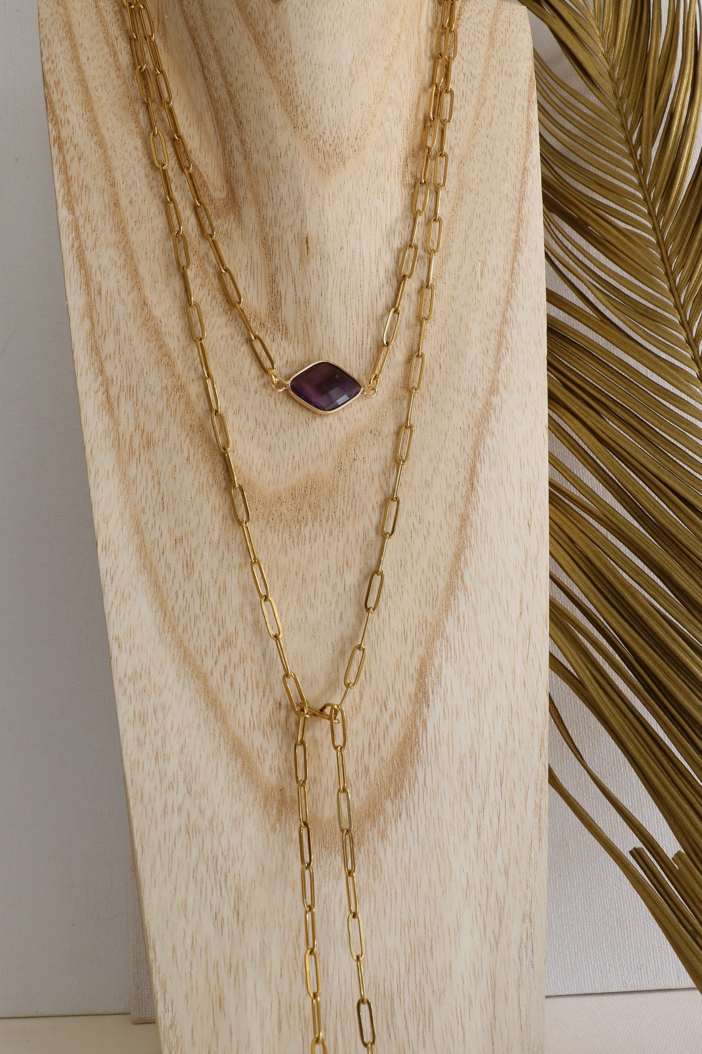 Collier écharpe Mantra Apaisement & Clarté Mentale en Amethyste pendentifs scarabée
