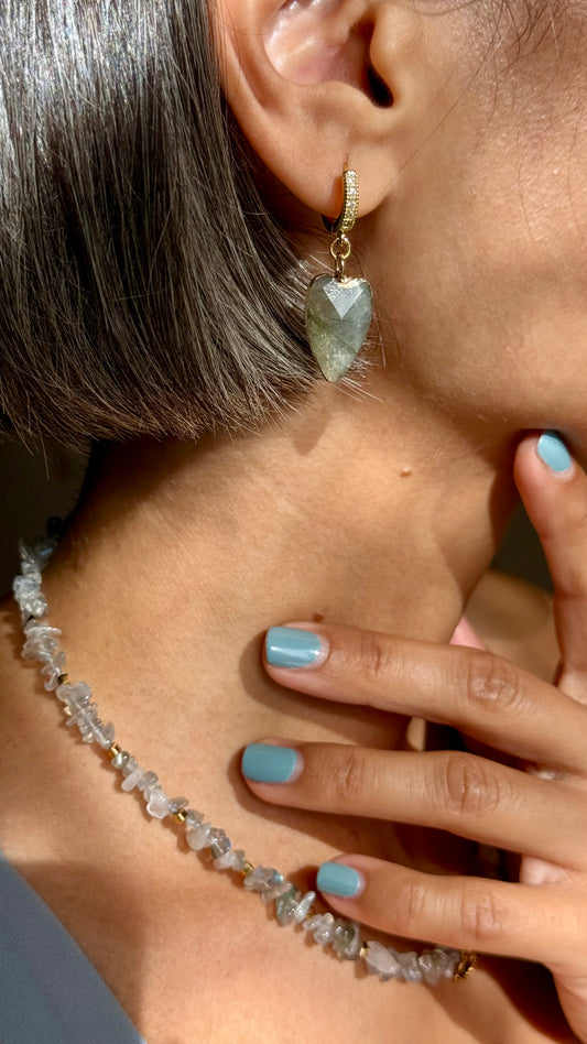 ÉGIDE — Boucles d’Oreilles Cœur en Labradorite | Protection