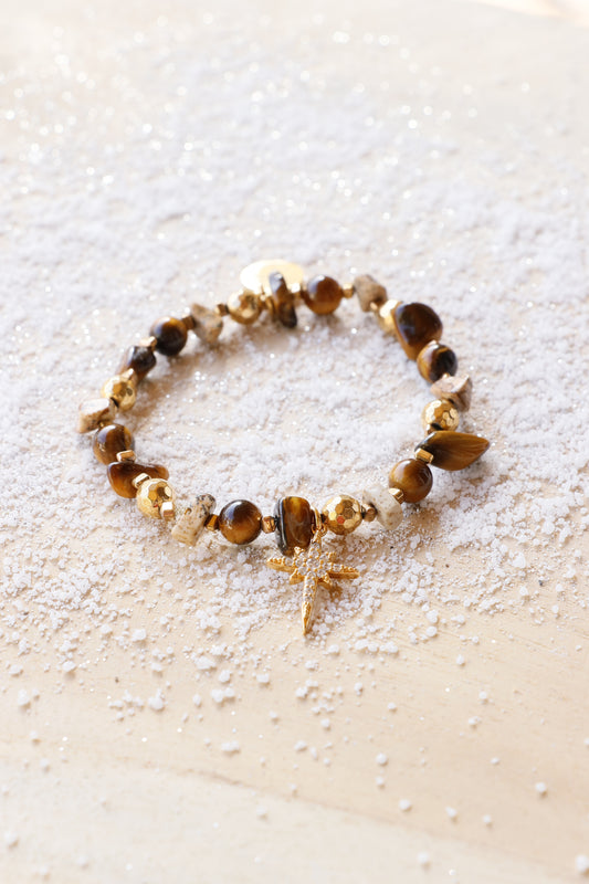 Bracelet VIRYA Confiance & Protection en Oeil de Tigre pendentif Étoile d’Orion