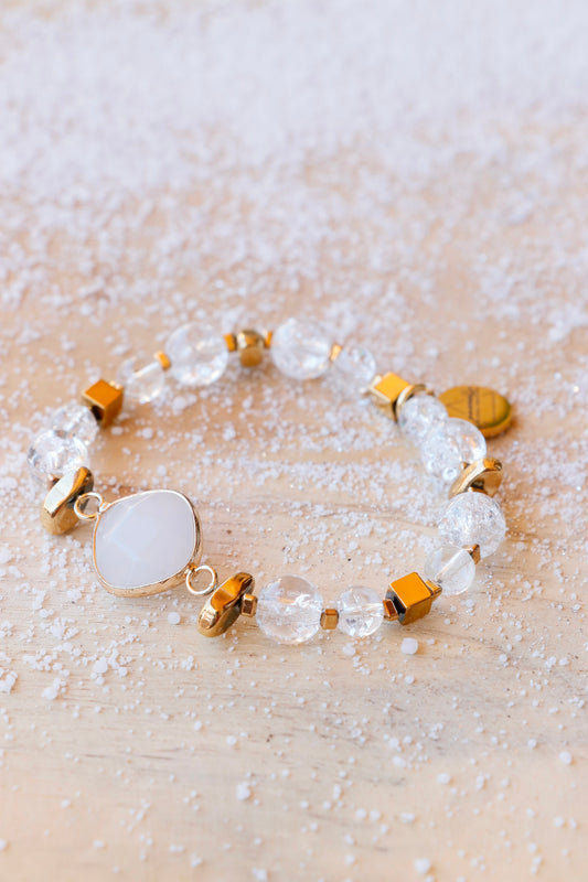 Bracelet SHUBHRA en Quartz Givré – Pierre de lune Clarté Intérieure & Lâcher-Prise