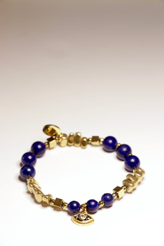 Bracelet SATYA en Lapis Lazuli pendentif œil de protection  ✧︎ Je parle avec calme et confiance