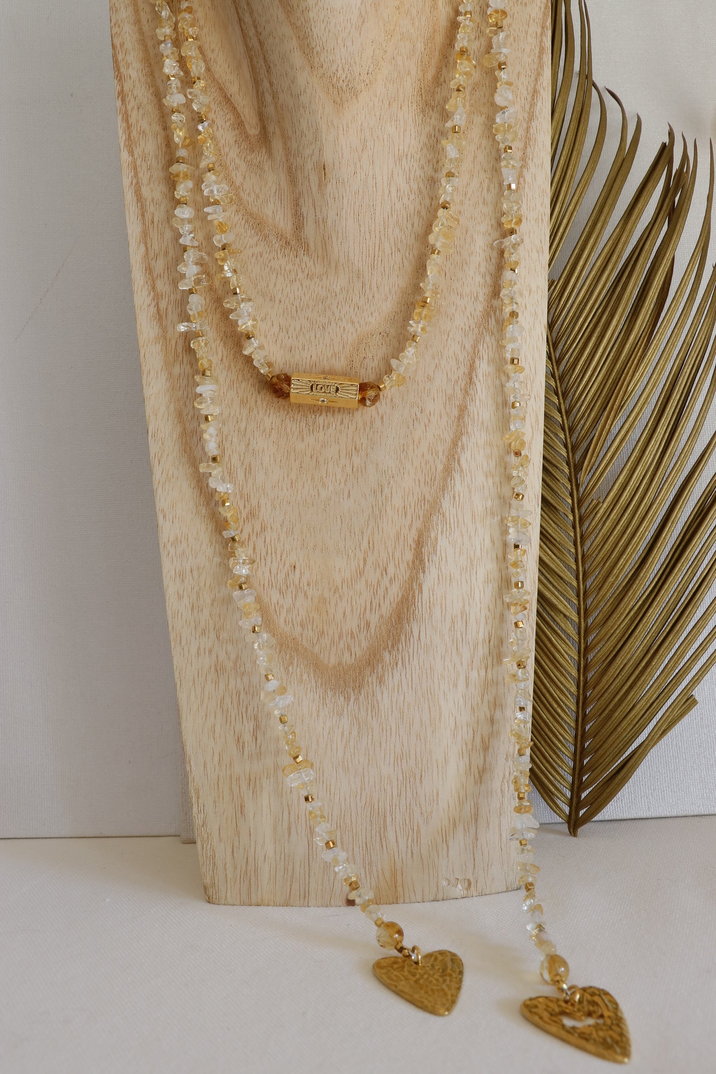 Collier écharpe LAKSHMI Abondance & Énergie Positive en Citrine pendentifs cœur