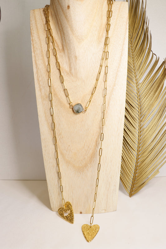 Collier écharpe Maya en Labradorite  Protection & Régénération Énergétique pendentifs cœurs