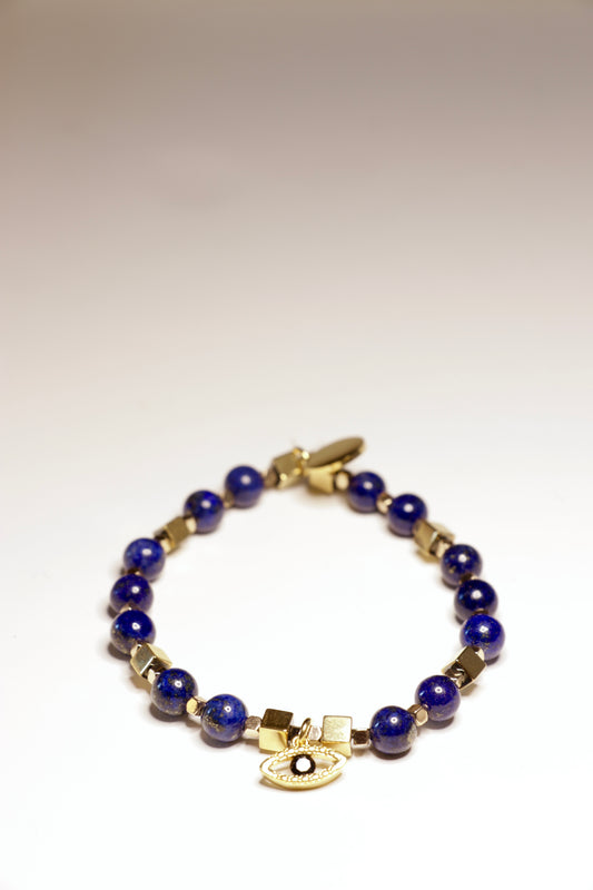 Bracelet SATYA en Lapis Lazuli pendentif œil de protection  ✧︎ Je parle avec calme et confiance