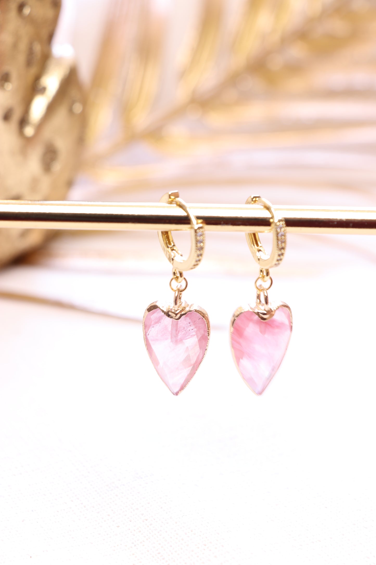 Boucles d’Oreilles Cœur Quartz Fraise – Collection