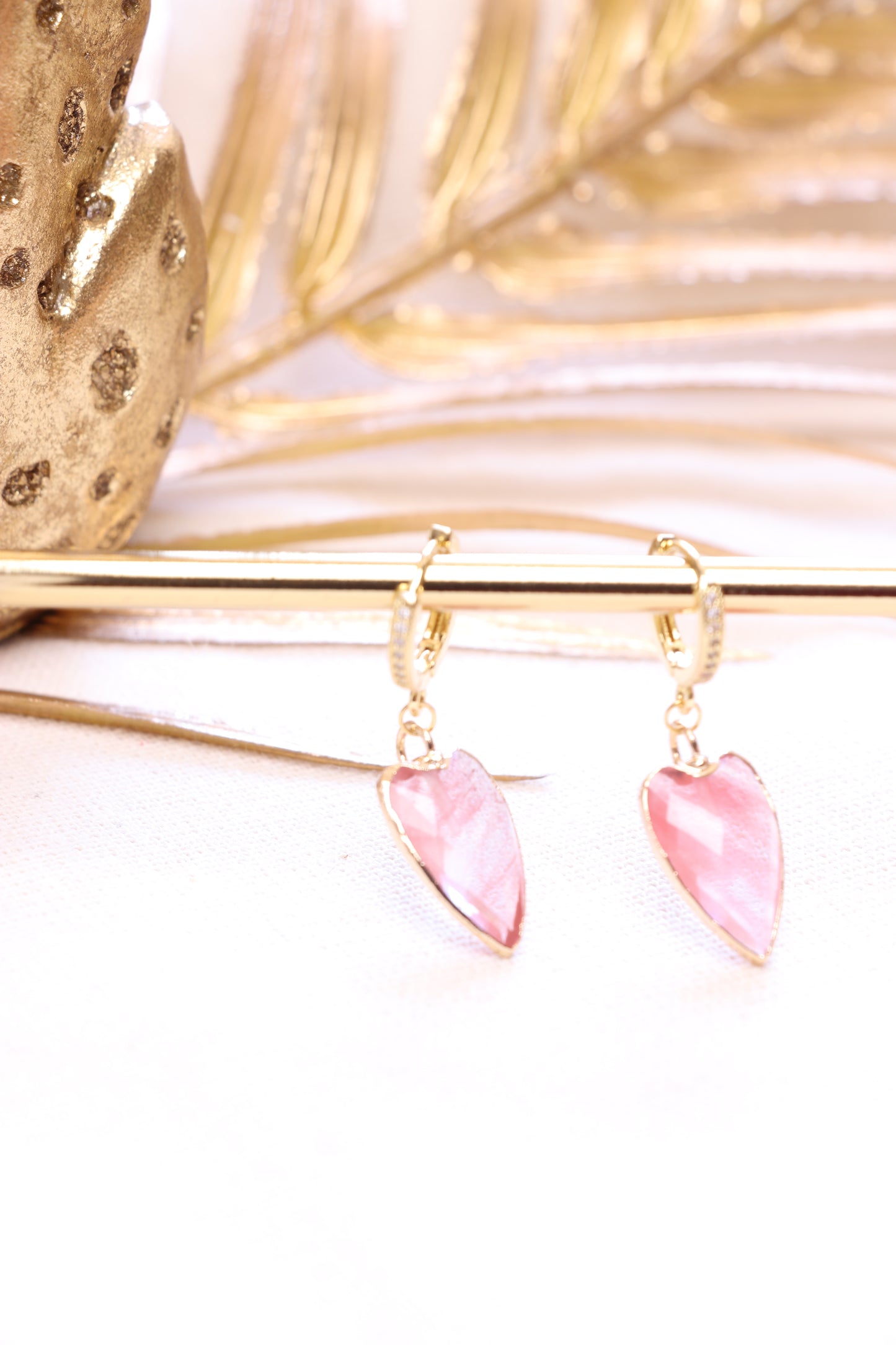 Boucles d’Oreilles Cœur Quartz Fraise – Collection