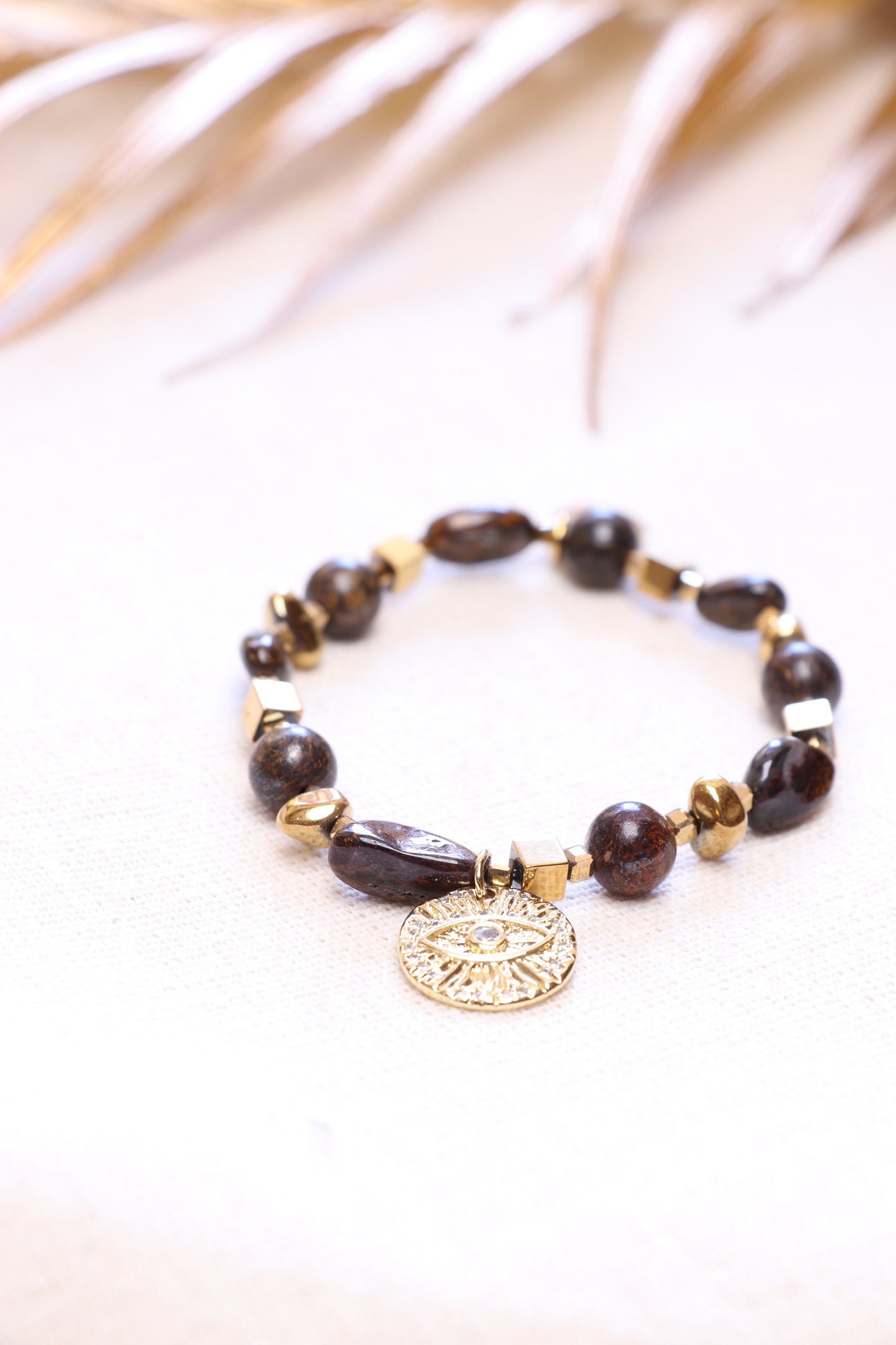 AUDACE - Bracelet en Bronzite | Pendentif Oeil de Protection CONFIANCE & COURAGE