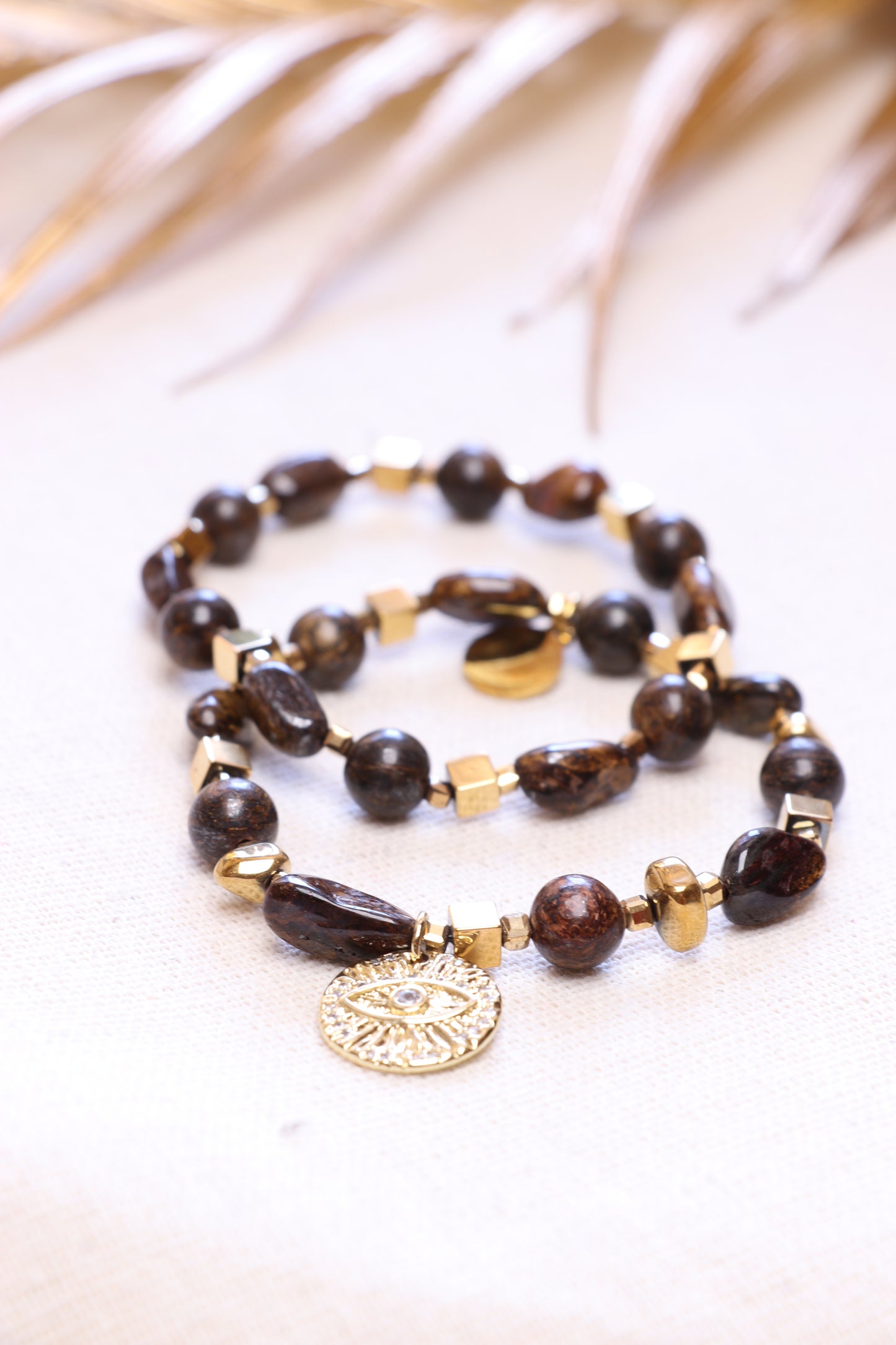 AUDACE - Bracelet en Bronzite | Pendentif Oeil de Protection CONFIANCE & COURAGE