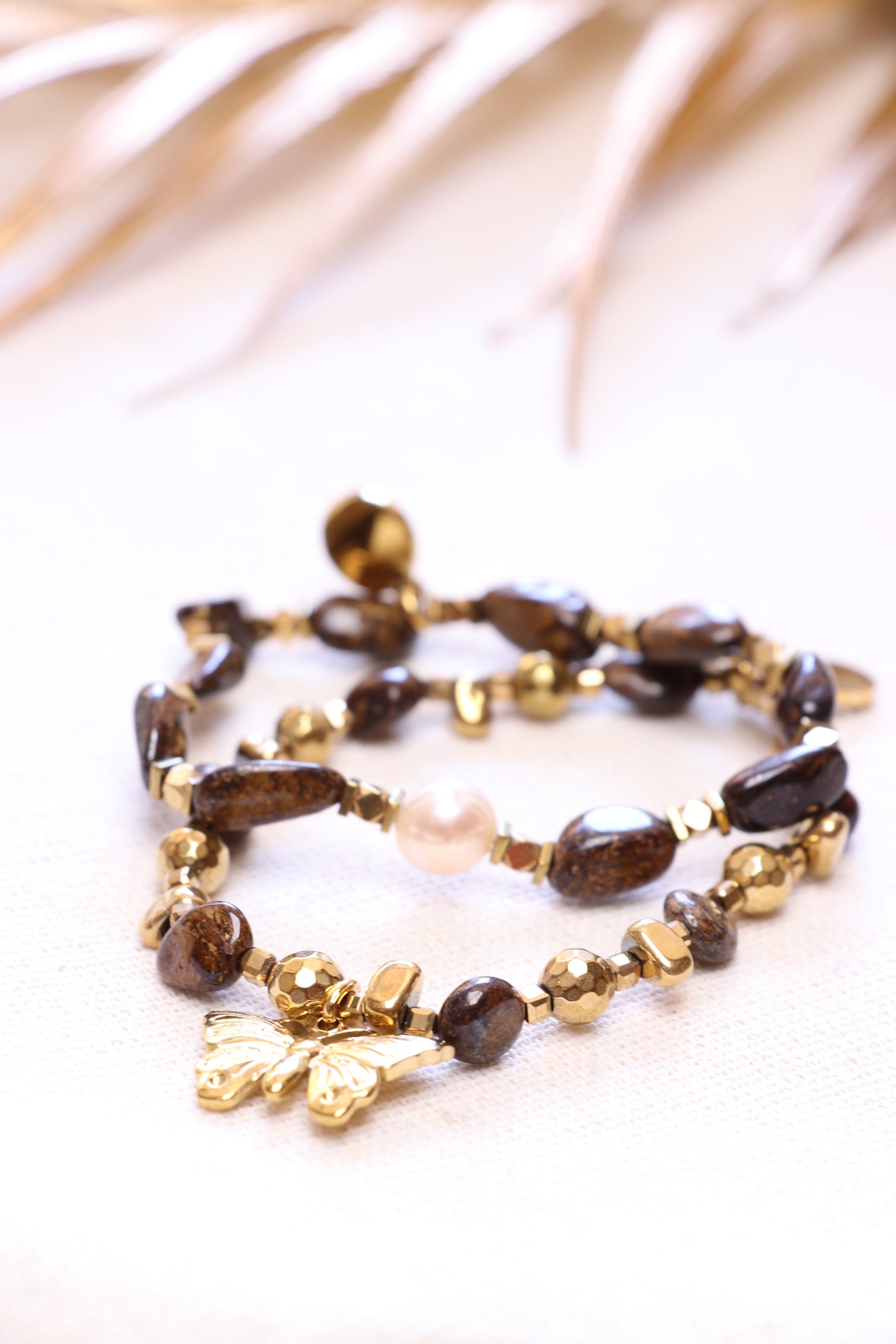 AUDACE - Bracelet en Bronzite | Pendentif Papillon CONFIANCE & COURAGE