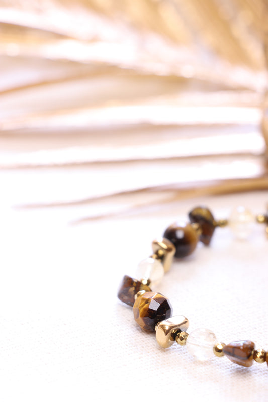 Bracelet en Œil de Tigre avec Lotus — Emmanuelle Bijoux