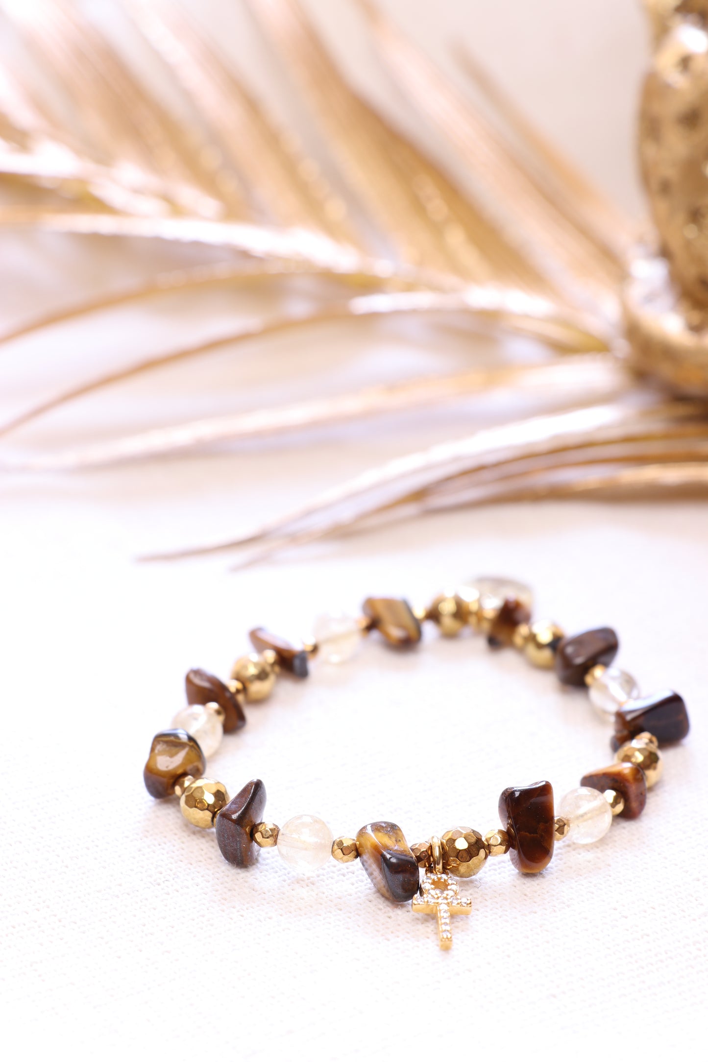 ÉGIDE Bracelet • Oeil de tigre • Pendentif Croix Égyptienne • CONFIANCE & COURAGE