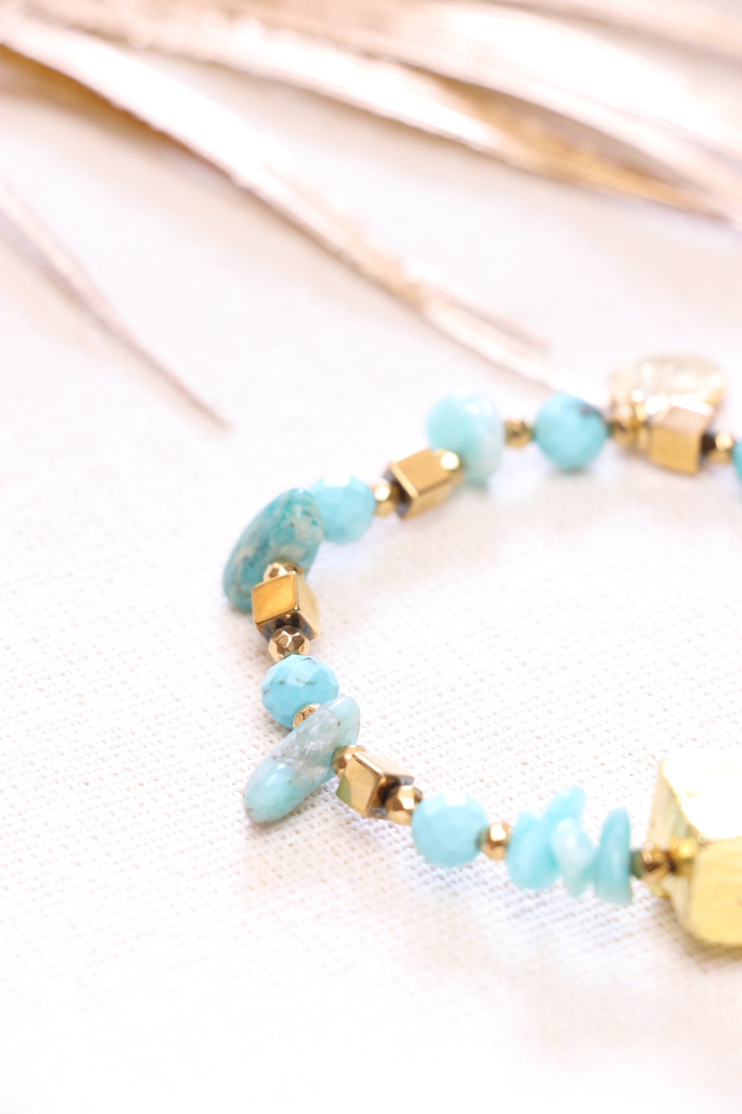 RIVAGE Bracelet en Turquoise & Pépite de Pyrite PO XL| La Vérité du Cœur | Communication & Expression