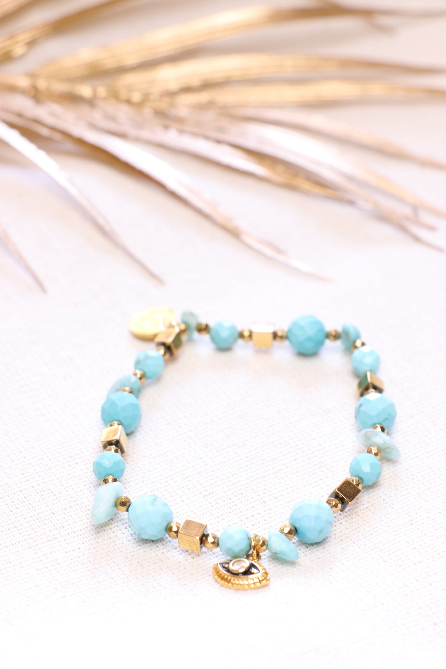 RIVAGE Bracelet en Turquoise Pendentif Œil de protection | La Vérité du Cœur | Communication & Expression