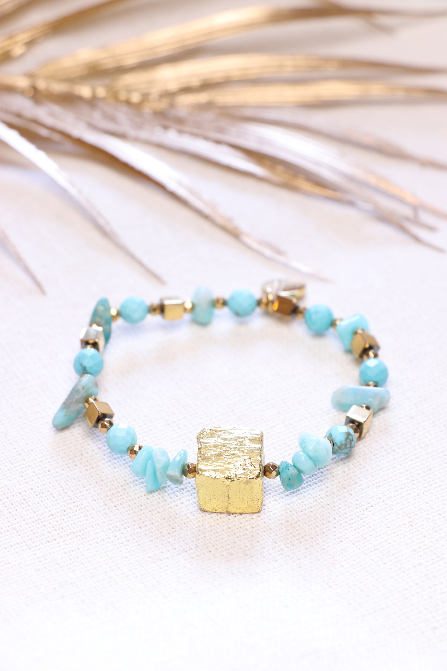 RIVAGE Bracelet en Turquoise & Pépite de Pyrite PO XL| La Vérité du Cœur | Communication & Expression